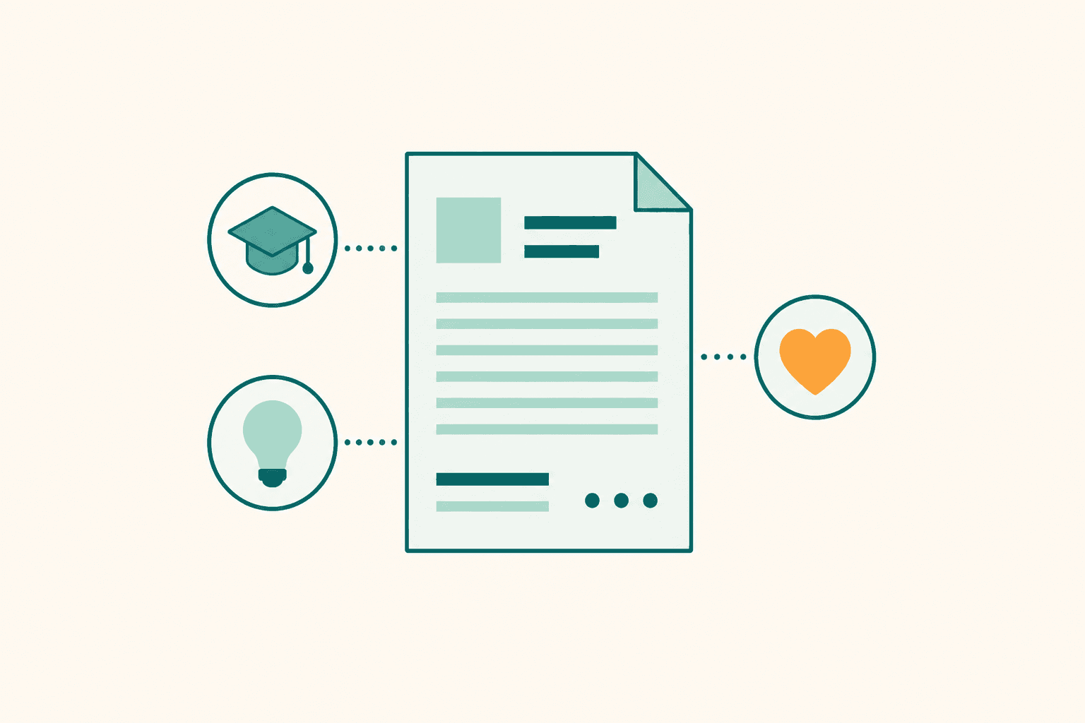 Flat illustration of a first-time job seeker assembling a cover letter from projects, coursework, and volunteering