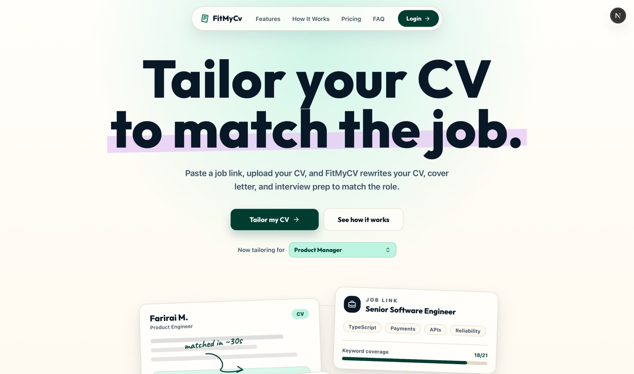 FitMyCV dashboard preview