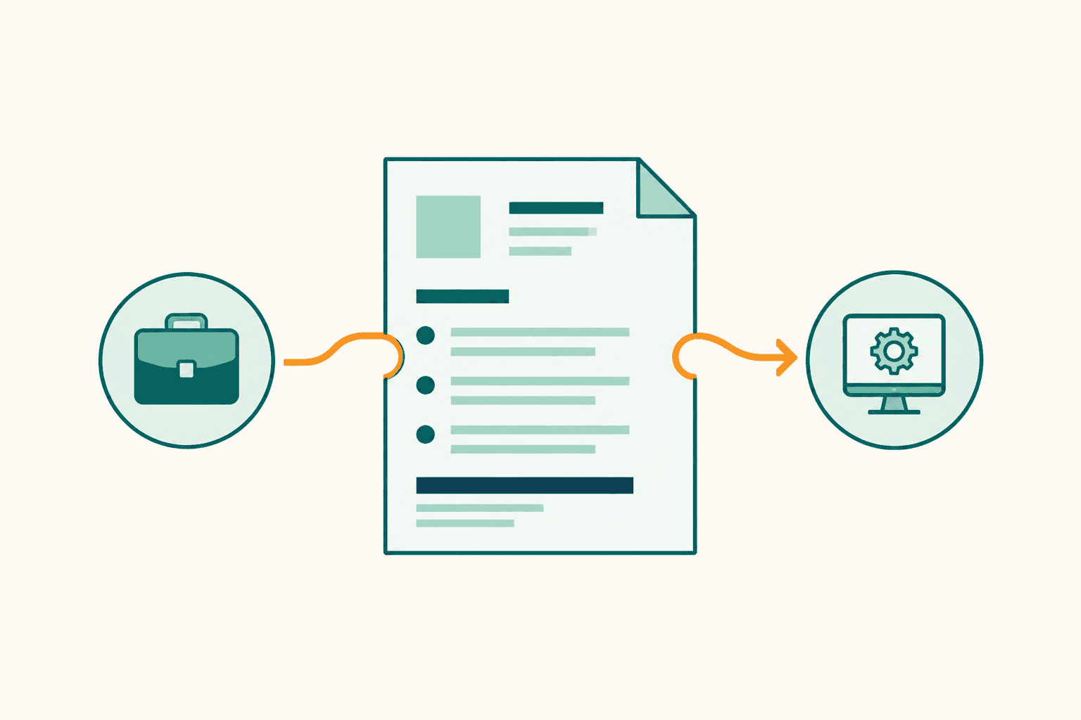 Flat illustration of a CV bridging two career paths, with transferable skills carrying across the gap