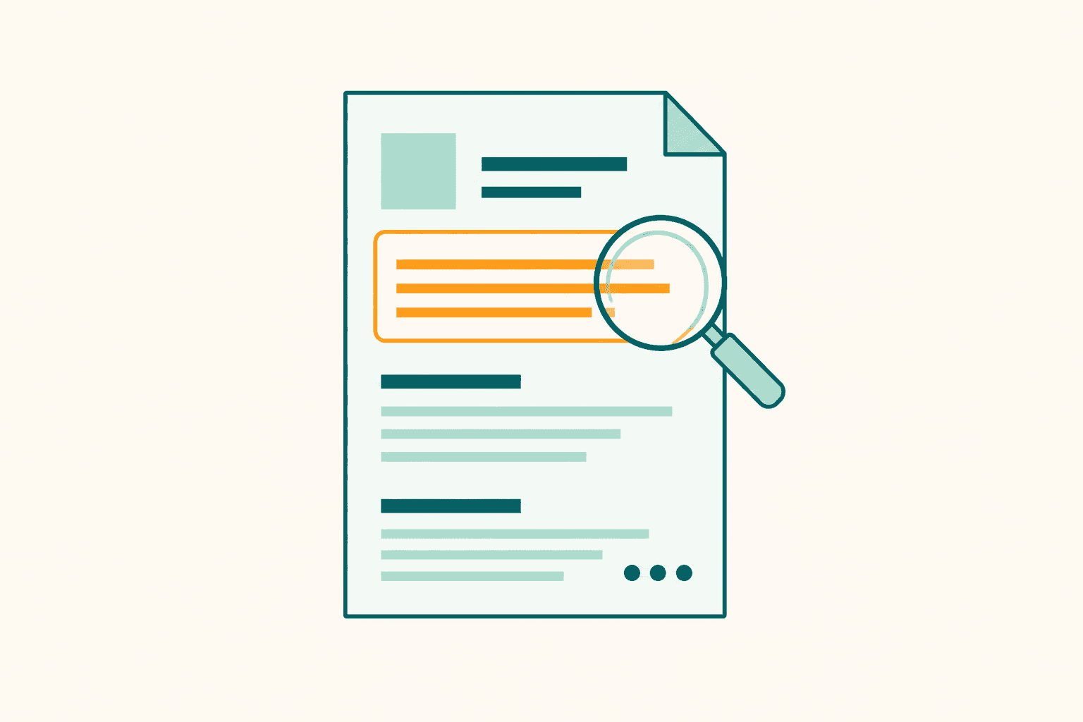 Flat illustration of the top of a CV with a sharp three-line professional summary highlighted