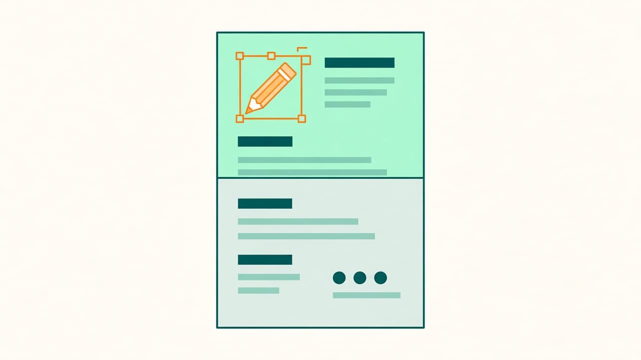 Flat illustration of a CV with the top third highlighted for editing and the rest unchanged