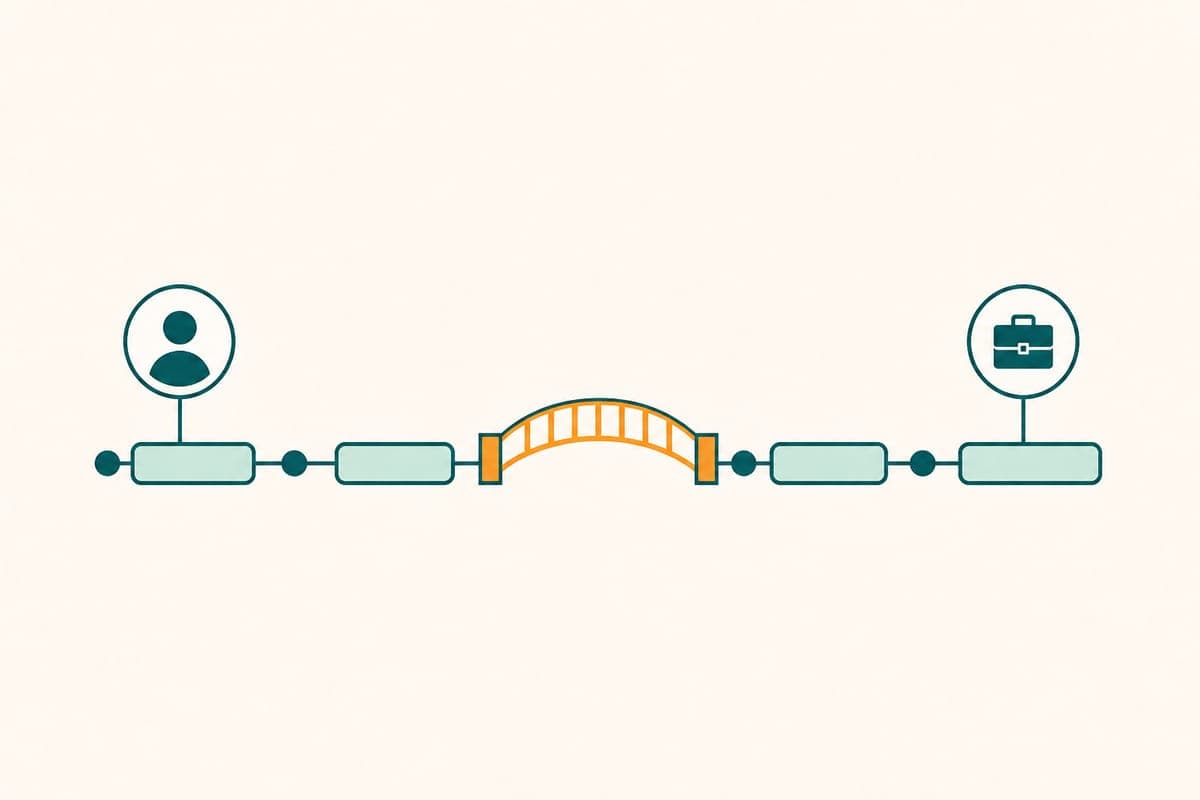 Flat illustration of a CV timeline with a clearly labelled gap that is handled calmly rather than hidden