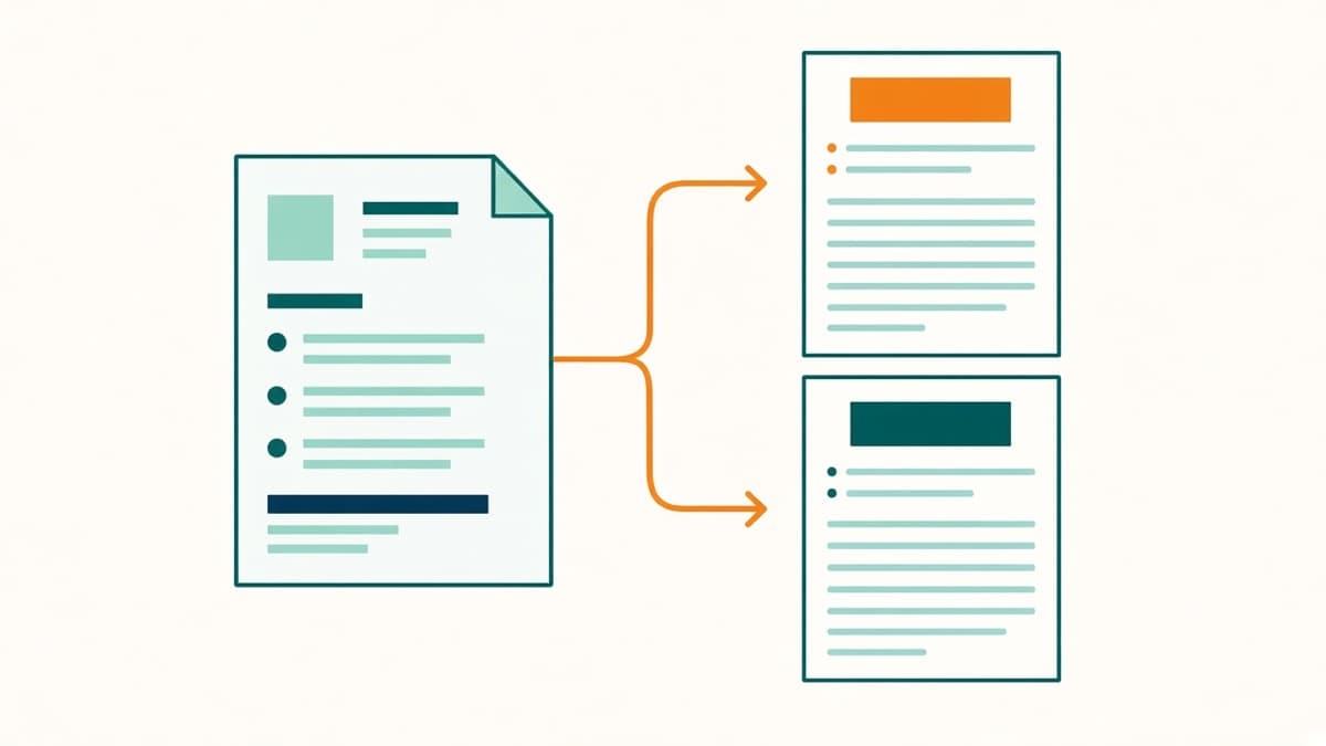 Flat illustration of one resume split into two versions for two job postings