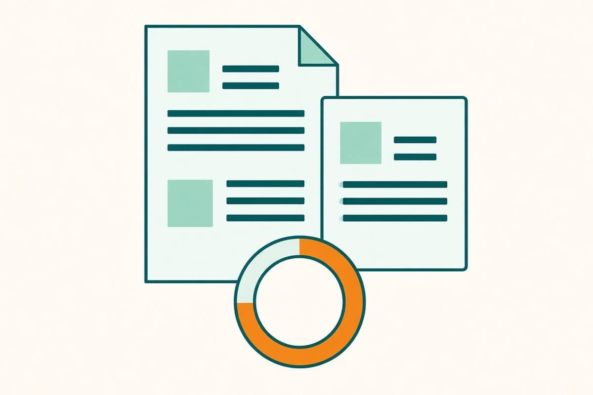 Flat illustration of a resume and a job posting with a partial match ring in front