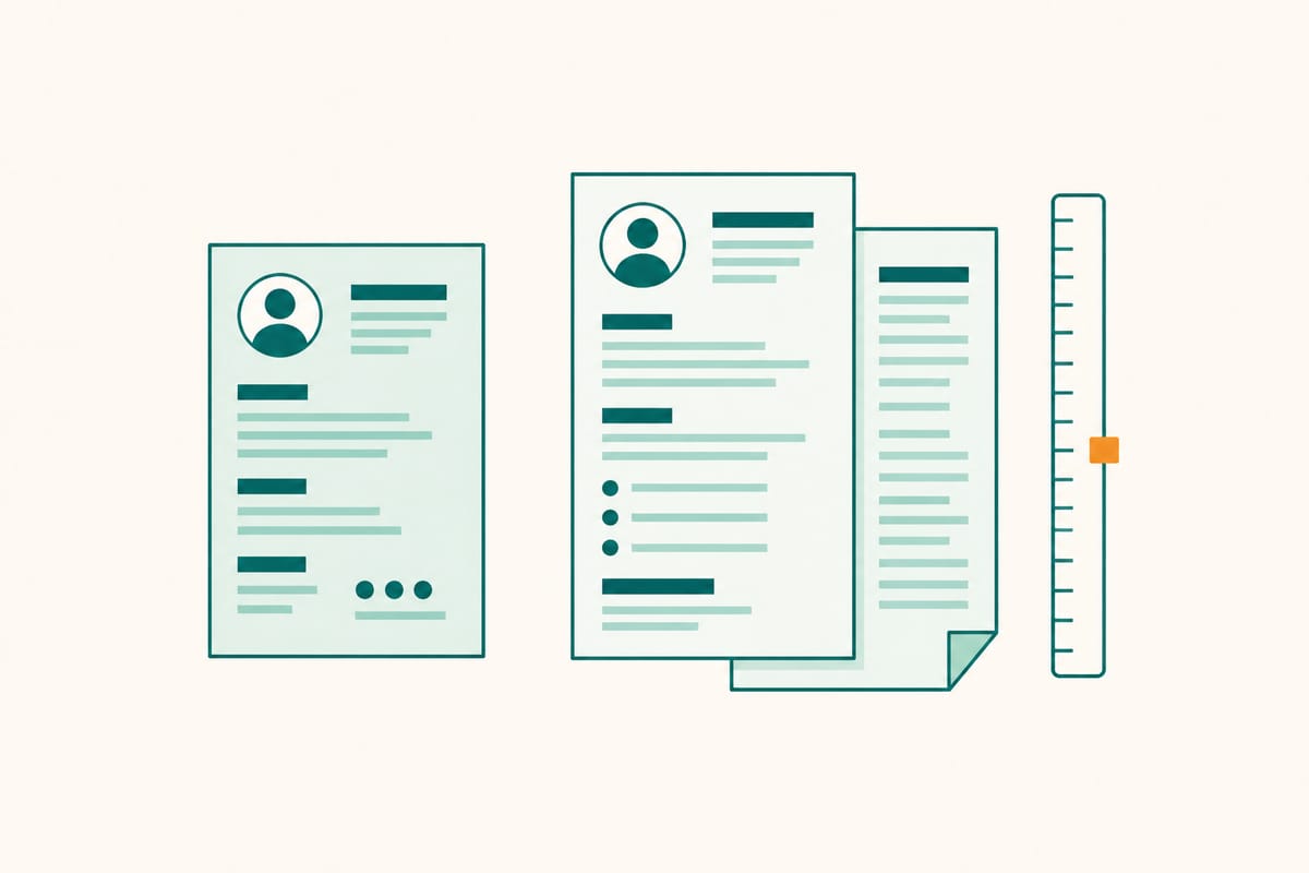 Flat illustration of a two-page CV laid out in the South African format, with personal details, experience and referees sections