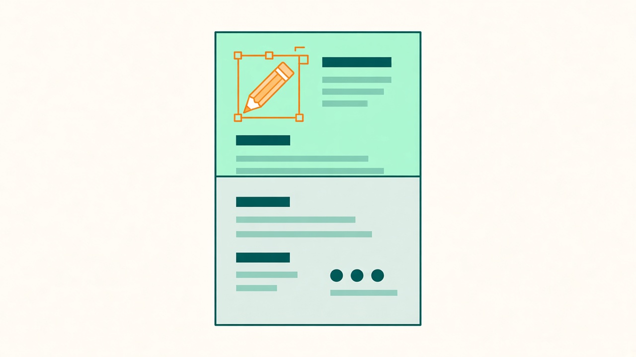 Flat illustration of a CV with the top third highlighted for editing and the rest unchanged