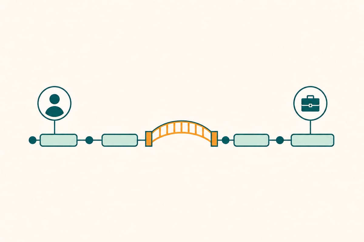 Flat illustration of a CV timeline with a clearly labelled gap that is handled calmly rather than hidden
