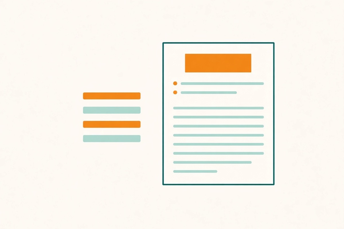 Flat illustration of one long master CV with a shorter tailored CV drawn from it