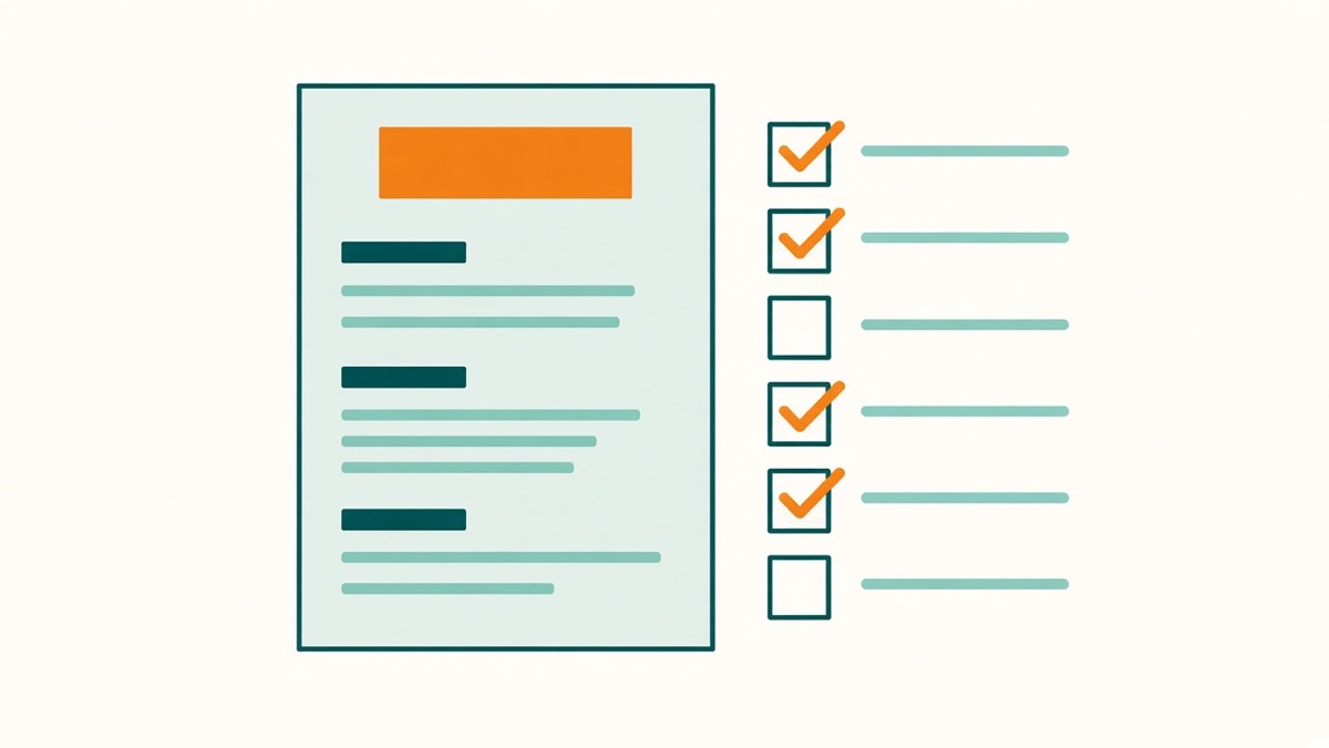 Flat illustration of a CV with a checklist of tailoring tips beside it
